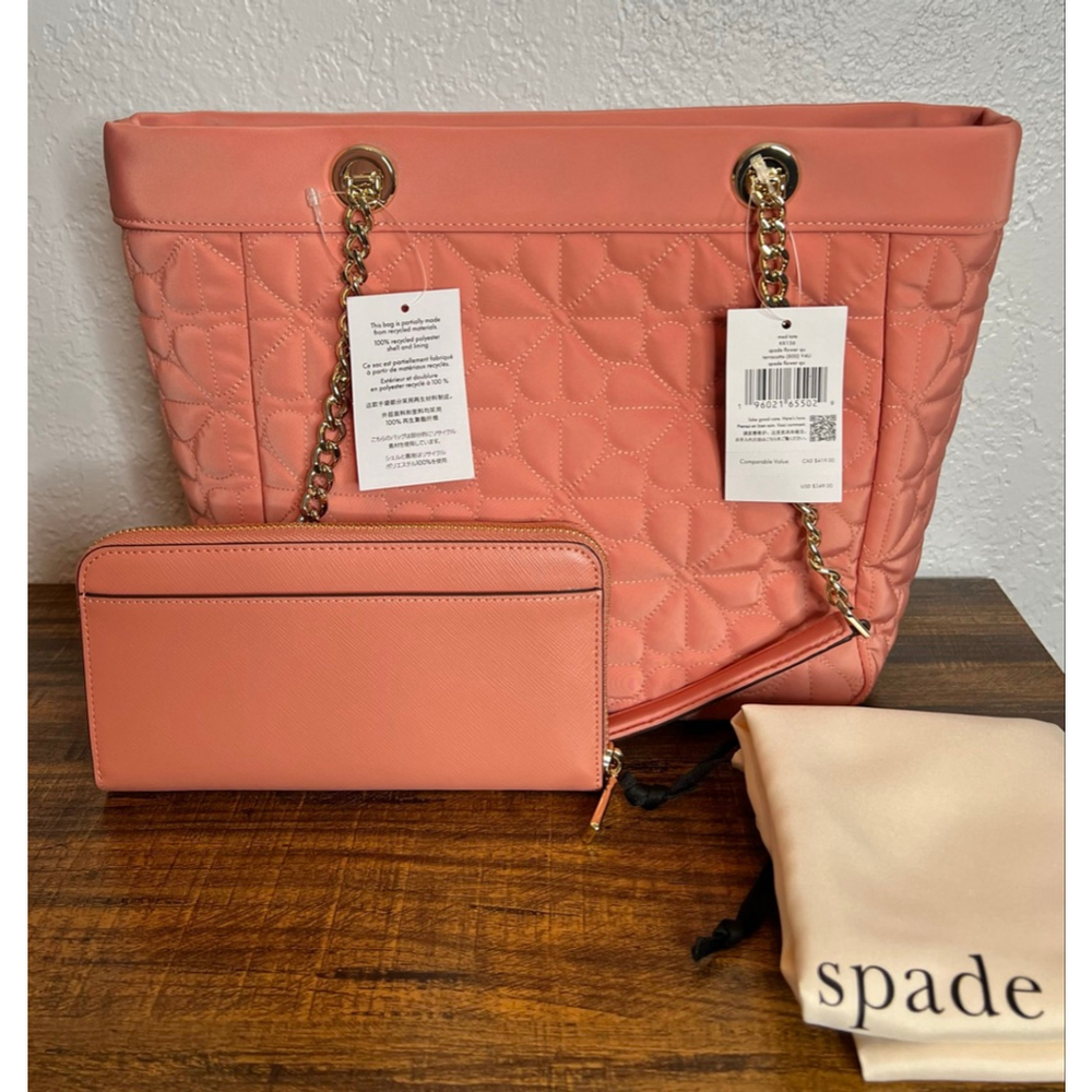 Kate Spade Flower Medium Terracotta QuiltedTote with Wallet & Dust Bag - Picture 3 of 12